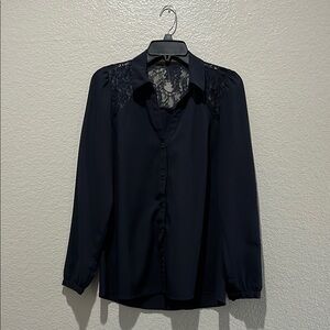 THE LIMITED BLOUSE LACE WOMENS POLY SIZE Medium NAVY BLUE  Business Casual